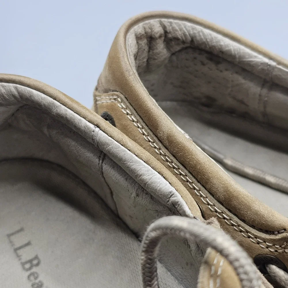 L.L. Bean Boat Loafers Shoes Moccasins Men's 10.5 M Lace Up 2‎ Eye Tan Stiched